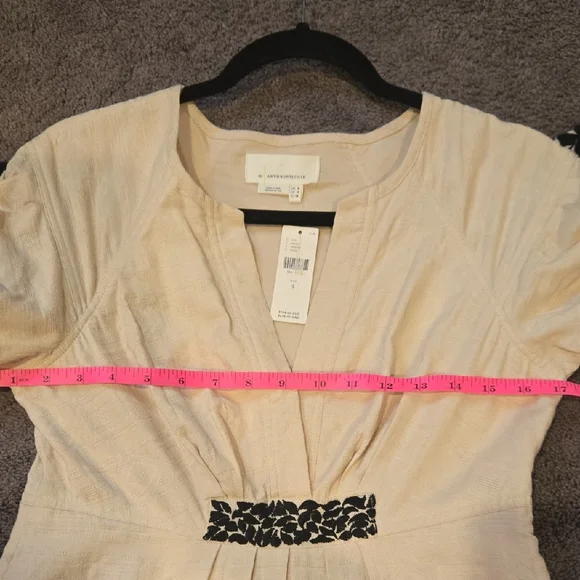 Anthropologie Cream Mini Dress with Black Embroidery Size 4 - Picture 11 of 14